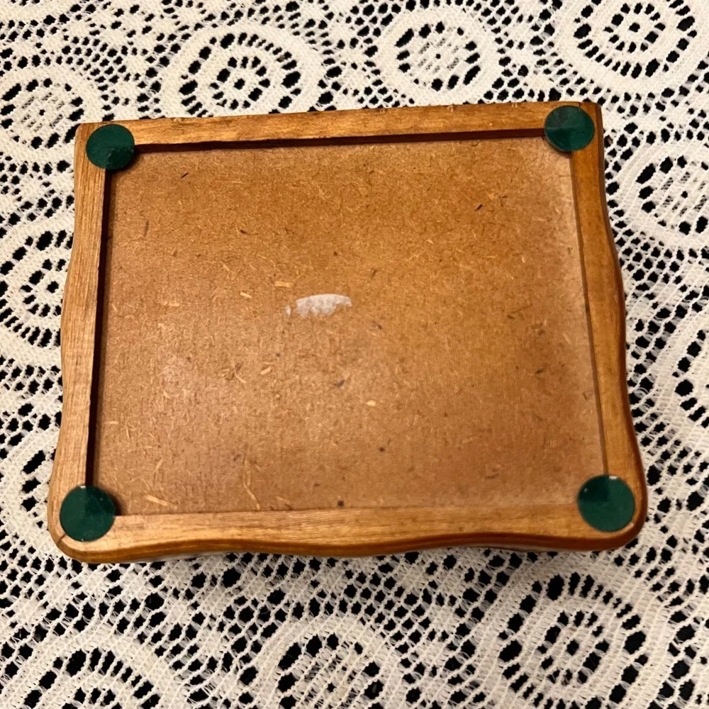 Vintage Wooden Jewelry Box Heart Shaped Floral Glass Inlay